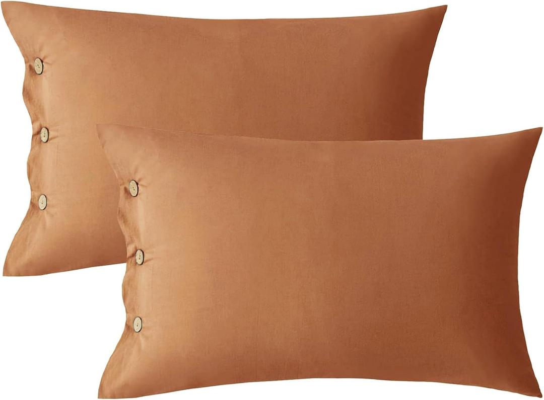 JELLYMONI Pillowcases King Set of 2 Cotton Button Pillow Covers 2036in Caramel Bed Pillow Cases 100% Washed Cotton Soft Breathable (Pillows are not Included)