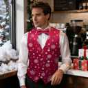 DiBanGu Mens Christmas Suit Vest Holiday Xmas Waistcoat Bowtie Set Party Suit Vest Christmas Holiday Waistcoat Tuxedo (Small, Burgundy Silver)