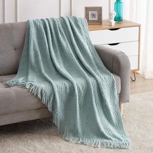 BOURINA Aqua Throw Blanket 50x60 Inches Throw Textured Solid Soft Sofa Couch Decorative Knit Blanket, Aqua