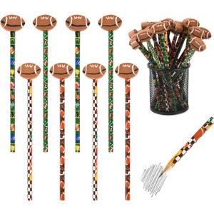 48 Pcs Football Pencils and Erasers for Football Theme Birthday Gifts Assortment Stationery Pencils for Students Office School Classroom Supplies.
