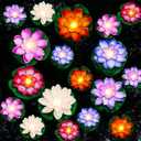 Hortsun 18 Pcs Floating Pool Lights Artificial Lotus Lamp Waterproof with Water Lily Pad LED Lights for Garden Pond Decor (Multicolor)