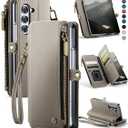 Defencase Wallet Case Compatible with Samsung Galaxy Z Fold 6 with RFID Blocking Card Holder & S Pen Holder Slot PU Leather Magnetic Snap Flip Zipper Strap Phone Case Fit for Galaxy Z Fold 6, Grey