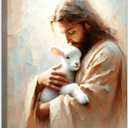 Jesus and Lamb Canvas Wall Art Jesus Saves the lost lamb Wall Decor Pictures Christian Lamb of God Painting Posters Prints for Dining Living Room Kitchen Wall Bedroom Decoration (16L" x 12W")