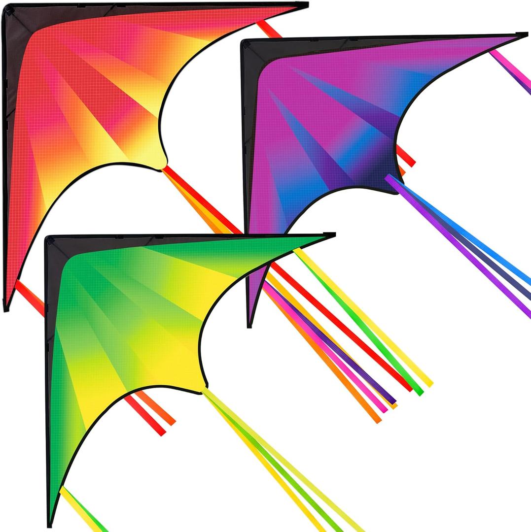 JOYIN 3 Packs Large Delta Kite Gradient Rainbow, Easy to Fly Huge for Kids and Adults, Large Delta Beach Kite for Outdoor Games and Activities
