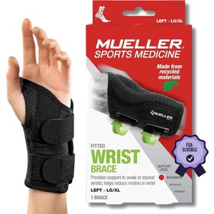 MUELLER Sports Medicine Green Fitted Wrist Brace for Men and Women, Wrist Pain Relief Support, Ideal for Carpal Tunnel, Tendonitis, Arthritis, Black (Large/X-Large (Pack of 1))