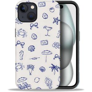 Compatible with iPhone 14 Plus,Anti-Scratch Frosted Case Cover,Blue Coastal Food Sea Summer