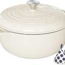 Umite Chef 6QT Enameled Cast Iron Dutch Oven with Lid, Versatile Heavy-Duty Cookware Pot for Baking Bread, Braising, Soups & Stews, Oven & Stovetop Safe with Heat Resistant GlovesCream White