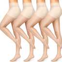 Mepase 4 Pairs Women Golf Sheer Tights UV Protection Stockings with Reinforced Toes Non Slip Sheers Tights Outdoors (Large, Nude)