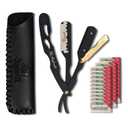 Professional Straight Edge Barber Razor  60 Single/30 Double-Sided Stainless Steel Blades for Men & Women, with Leather Case (Gold)
