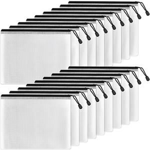 SUNEE Plastic Mesh Zipper Pouch 6.8x9.2 in (Black, 18 Packs),Extra Large Water-Resistant Zip Bag for School Office Supplies, Puzzles & Games Organizing Storage