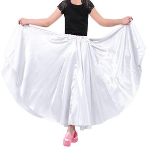 Girls Stretched Shiny Satin Flowy Long Skirt for Belly Dance Flamenco (8-12 Years, White)