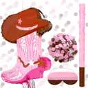 4 Pcs Cowgirl Boot Pinata Set Include 15.7 x 11.8 inches Brown Western Piata with Stick Confetti and Mask Western Birthday Party Decorations for Photo Prop Candy Holder Party Supplies(Cowgirl Boot)