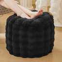 LIFEREVO Luxury Faux Rabbit Fur Round Inflatable Pouf Ottoman, 20 X 16 Fluffy Waffle Bubble Floor Poufs Foot Stool Rest Living Room Bedroom, Furry Pouf Ottoman Chair Seat Home Decor, Anti-Slip, Black