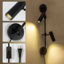 Plug in Wall Sconces, Black 2 Lights Rotatable Wall Lamp with Switch Cord Wall Mounting Lighting Fixtures for Bedroom Living Room (Bulb Included)