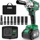 KIMO Cordless Impact Wrench, 3000 RPM & Max Torque 350 ft-lbs (475N.m), 1/2 Impact Gun with 3.0Ah Li-ion Battery, 7 Drive Impact Sockets, 3 Inch Extension Bar, 1 Hour Fast Charger,1/2 Impact Driver