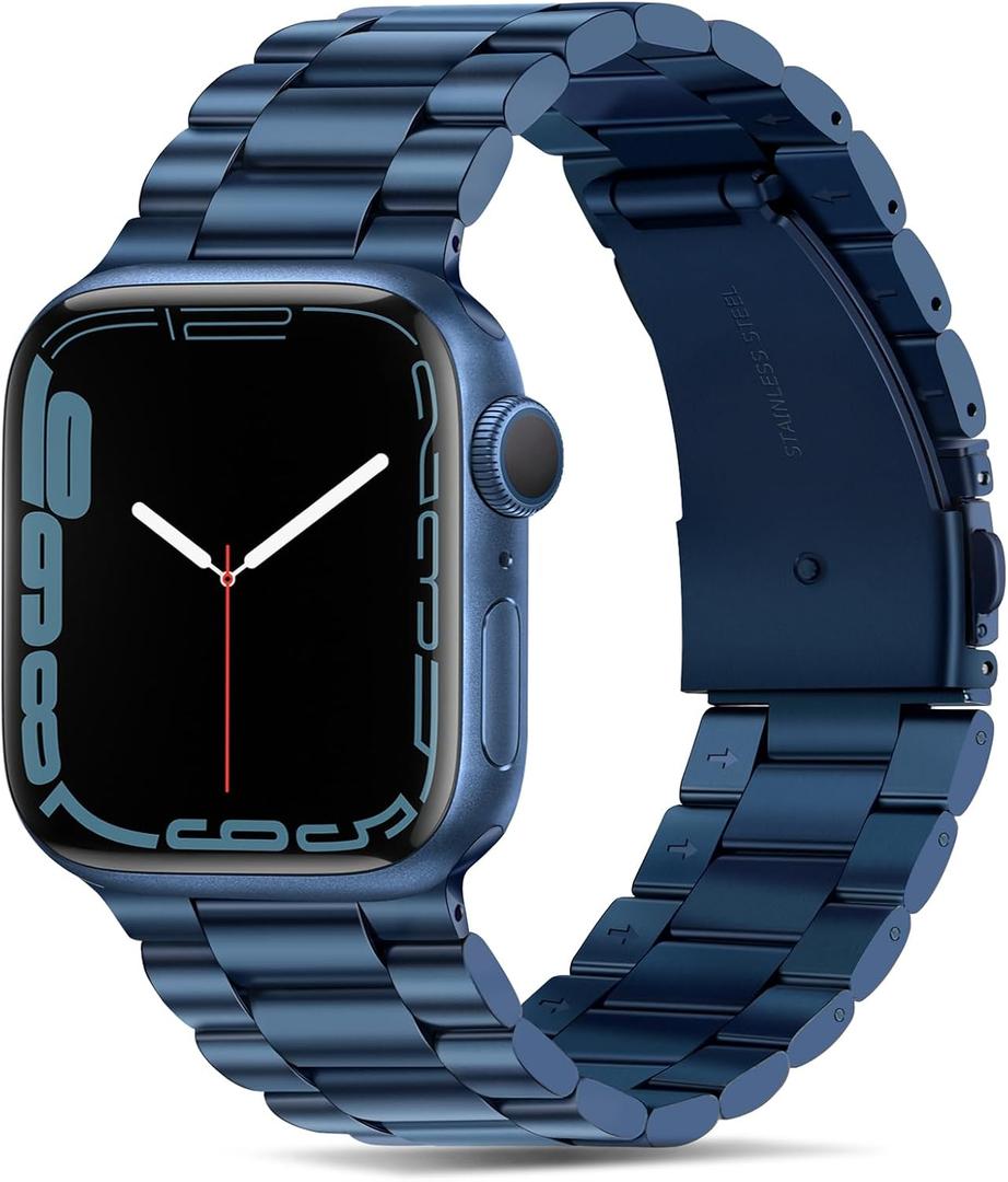 Tasikar Band Compatible with Apple Watch Band 49mm 46mm 45mm 44mm 42mm Premium Stainless Steel Metal Replacement Strap Compatible with Apple Watch Ultra 2 Ultra Series10 9 8 7 6 5 4 3 2 1 SE, Blue