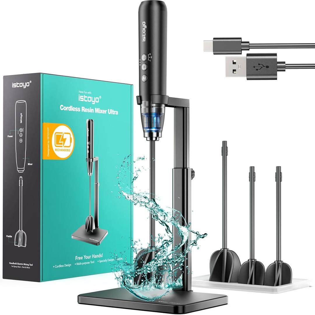 ISTOYO Rechargeable Resin Mixer Ultra, Upgraded 3 Speeds Control Epoxy Mixer with AI Mode, Epoxy Resin Mixer, Resin Stirrer for Resin Molds, DIY Crafts, 4 Included Paddles
