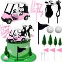 2026 New Golf Cake Decorations Golf Cart Cake Toppers Heading for The Pink Cake Topper with Cart Flag White Ball for Theme Party Supplies (Pink)