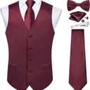 DiBanGu Suit Vest for Men Vest Set with Tie Bowtie Tie Clip Pocket Square Cufflinks 6Pcs Waistcoat (Large, Burgundy)