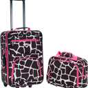 Rockland Fashion Softside 2 Piece Luggage Set, Expandable, (14" Tote/19" Upright), Pink Giraffe