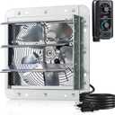 iLiving 10" Wall Mounted Shutter Exhaust Fan, Automatic Shutter, with Thermostat and Variable Speed controller, 65W, 820 CFM, 1200 SQF Coverage Area Silver (ILG8SF10V-ST)