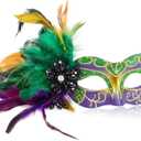 MYSEUNI 2025 New Mardi Gras Masks for Women with Feathers - Womens Mascarade Venetian Mask for Masquerade Party, Mardi Gras, Halloween Cosplay Prom, Christmas