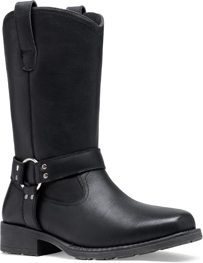 JOUSEN Cowboy Boots for Men Leather Mens Cowboy Boot Motorcycle Western Retro Square Toe Harness Mens Boot (12, Amy8426-black)