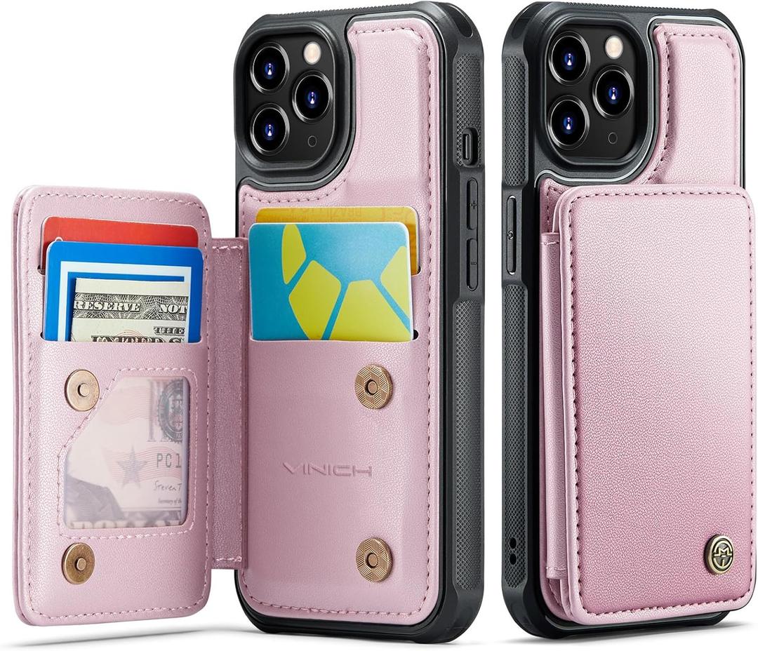 Vinich for iPhone 11 Pro Max Wallet Case with Card Holder, RFID Blocking Credit Slots Kickstand Shockproof Phone Cover for Women Men, Rose Gold