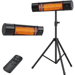 Infrared Electric Patio Heater, Colliford Indoor/ Outdoor Heater, Standing Heaters for Garage, Backyard, Carbon Infrared Patio Heater with Tripod & Tip-Over Protection-1500W