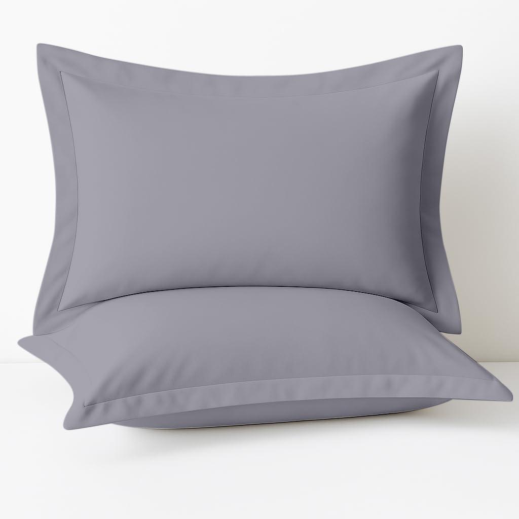 2 Pack Pillow Shams Queen Size 20x30 600 Thread Count 100% Organic Cotton Silver Pillow Covers with 2 Inch Flange, Soft & Smooth Premium Hotel-Quality Pillowcases Set of 2