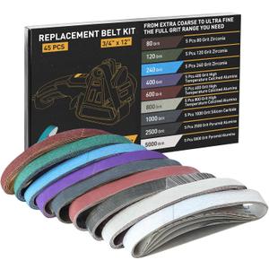 45 Pcs 3/4" X 12" Replacement Knife Sharpener Sanding Belt Kit for Work Sharp Knife & Tool Sharpener Ken Onion Edition (WSKTS-KO), 80/120/240/400/600/800/1000/2500/5000 Grits