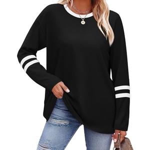 Sampeel Plus Size Womens Clothing Long Sleeve Shirts for Women Fall Fashion Outfits 2025 Business Casual Tops Fall Clothes Blouses Dressy Casual Oversized T Shirts Must Haves Loose Fit Black 3XL