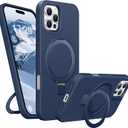 Liquid Silicone Case for iPhone 16 Pro Max with Magnetic Ring Stand, Military Grade Shockproof Protection, Anti-Scratch Microfiber Lining Covers for iPhone 16 Pro Max, Dark Blue