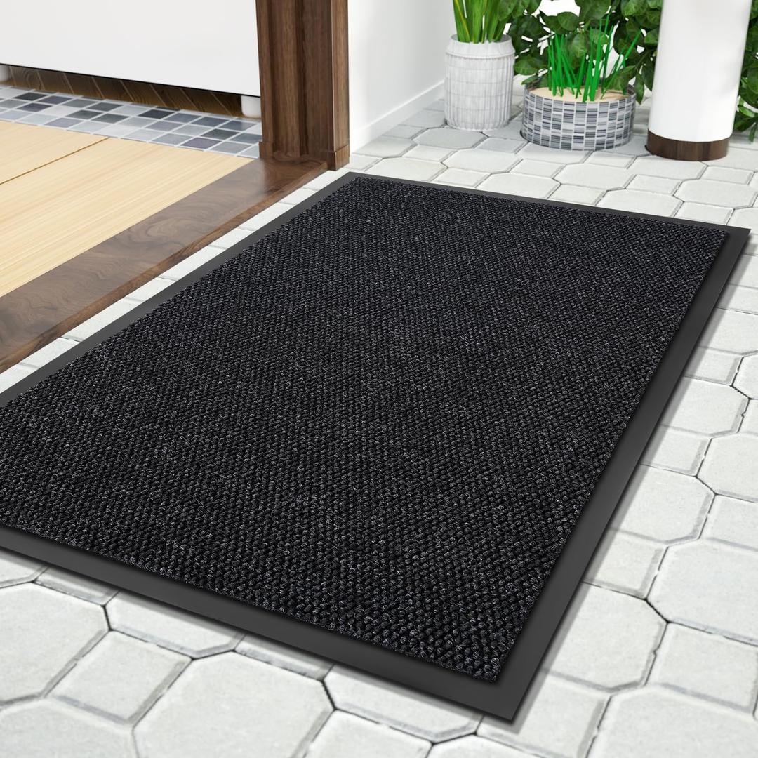 Yimobra Doormat Outdoor Indoor Entrance 29.5 x 17, All-Season All-Weather Front Door Mat, 100% Waterproof Welcome Matt for Floor Garage Outside Entry, Stain and Fade Resistant, Black Grey
