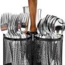 Mind Reader Utensil Holder, Silverware Organizer, Caddy, Cutlery Holder, Kitchen, Metal Mesh, 7.5"L x 7.5"W x 9.75"H, Black