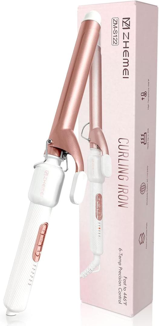 Curling Iron 1 Inch, Travel Curling Iron Dual Voltage, Professional Curling Wand for Long Hair & Medium Hair - Ceramic Coating Barrel, Heats up to 446F, 6 Temps (Rosegold)