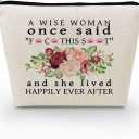 Wise Woman Makeup Bag Canvas Organizer Bag Toiletry Zipper Pouch Funny Slogan Lived Happily Ever After Chic Birthday Retirement Present for Women Friends