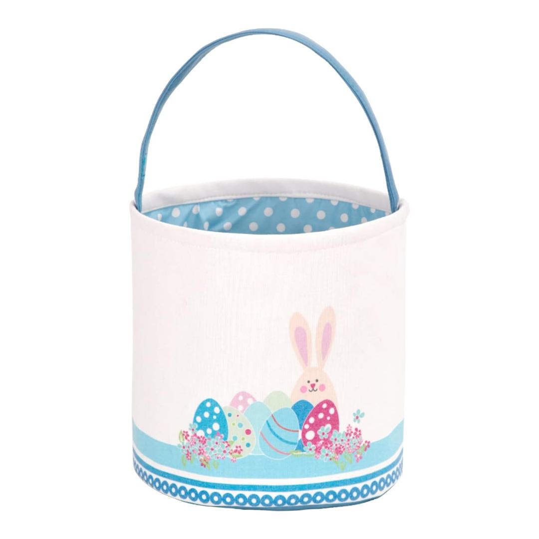 Easter Bunny Basket Egg Buckets, Blue Cute Personalized Canvas Cotton Tote Bags Egg Hunt Basket for Easter Party Gifts (1-Blue)