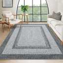 RUGSREAL 8x10 Braided Print Area Rug Washable Rug Non Slip Farmhouse Rustic Floor Carpet Boho Dining Room Throw Carpet Modern Geometric Floor Cover Bohemian Border Rug for Living Room Bedroom, Grey