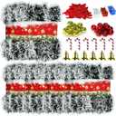 5 Pack 250Ft Greenery Garland with Snow, Dark Green Snowflake Dots, Artificial Christmas Pine Streamers for Indoor/Outdoor Decorations