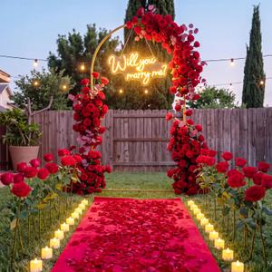 Coume 7.2 ft Large Metal Arch Stand with Will You Marry Me Neon Light Sign