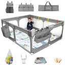 Baby Playpen with Mat 50"*50", Extra Large Playpen for Babies and Toddlers with Storage Bag, BPA-Free, Non-Toxic, Safe No Gaps Playards for Babies, Sturdy Safety Play Yard for Indoor Outdoor Fun, Grey