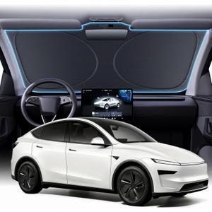 Upgraded Windshield Sun Shade for Tesla Model Y/Model 3 2017-2026 [99.9% Sun Protection, Super Heat Insulation] Foldable Sunshade with Storage Bag, Car Accessories, WS2 (59 x 36 in)