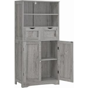 Iwell Storage Cabinet with 2 Drawers & Adjustable Shelf, Tall Bathroom Cabinet with Doors, Cupboard, Kitchen Cabinets for Living Room, Dining Room, Entryway, Grey, 49.6''H