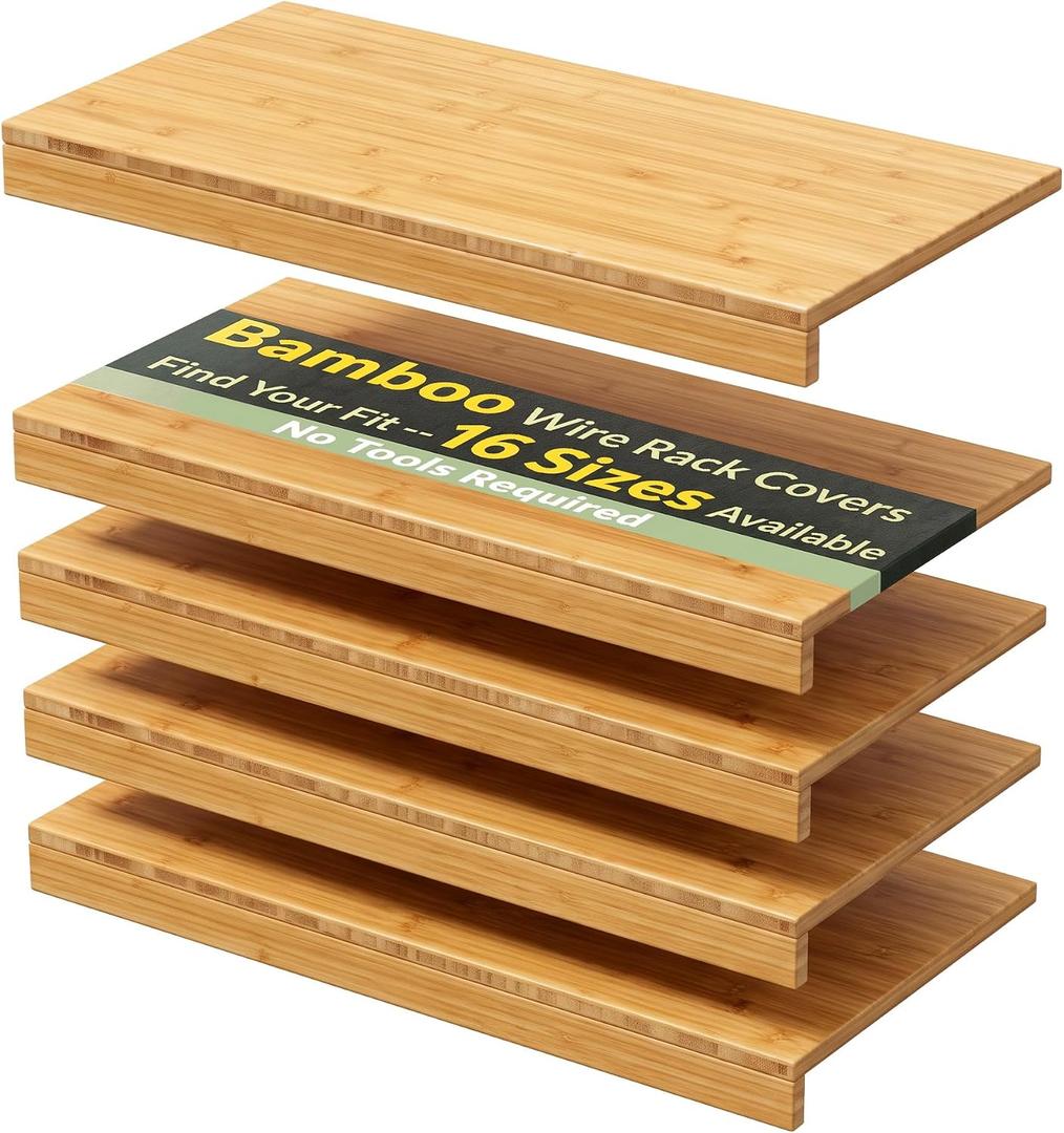 WISUCART Bamboo Wire Shelf Covers, Wood Shelf Covers for Wire Shelving 5 Packs (38" W X 12" D)