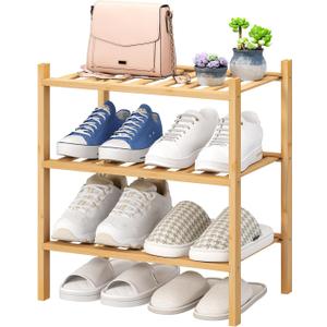 viewcare Small Shoe Rack, 3-Tier Shoe Rack for Entryway, Bamboo Wood Shoe Shelf for Closet & Hallway, Long 17.2IN | Beautiful | Functional | Sturdy | Durable, 3-Tier_Samll
