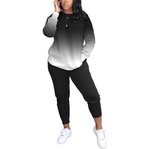 HBQ Two Piece Outfits For Women Casual Long Sleeve Sweatsuits Jogger Tracksuits Lounge Sets With Pockets (X-Large, D-black White Gradient)