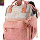 MosaiRudo Diaper Bag Backpack Baby Bag,Waterproof, Travel Diaper Bags with Pacifier Case for Baby Girl Boy Backpack for Women (Pink-Gray)