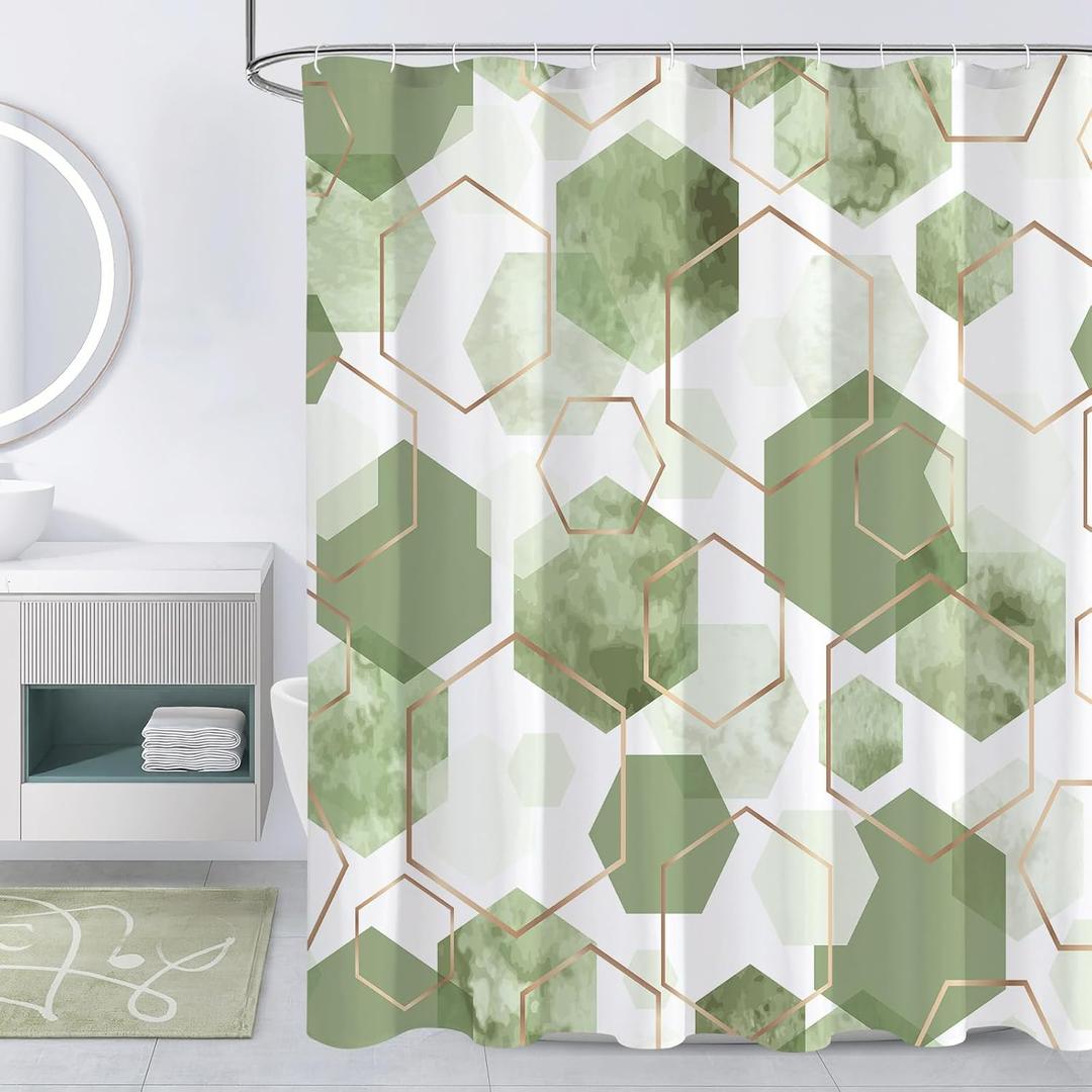 Sage Green Modern Shower Curtain for Bathroom, Geometric Art Decor Waterproof Bath Curtain, Abstract Fabric Shower Curtain Sets for Home Decor, 72x72 Inch