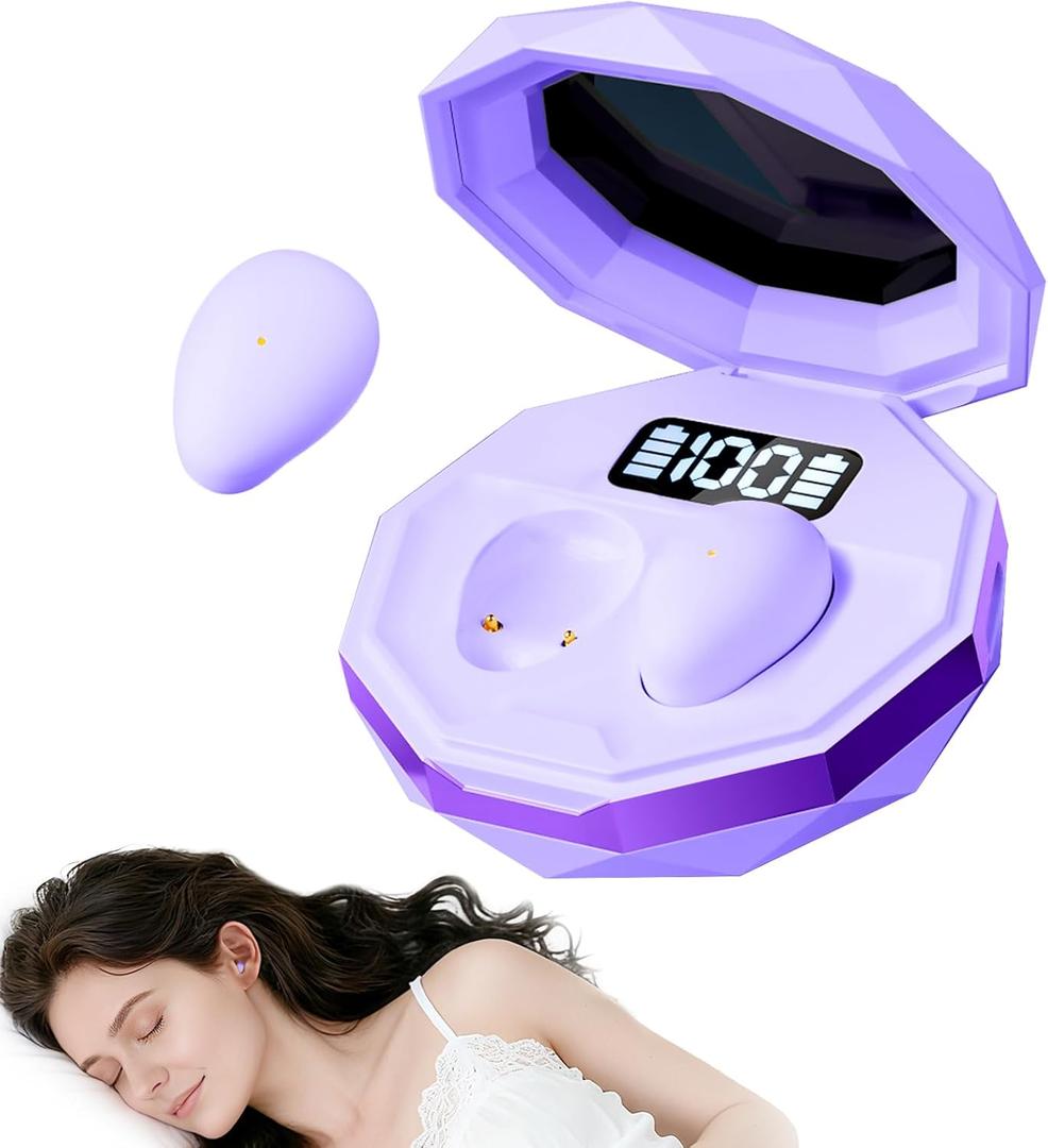 sunvito Sleep Earbuds for Side Sleepers, Mini Invisible Wireless Bluetooth 6.0 Micro Sleep Headphones, Hidden Earbuds with LED Screen for Small Ears Sleeping, Working, Exercise, Hiking(Purple)